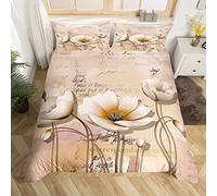 Manfei Flower Duvet Cover Set Double Size, Vintage Florals Bedding Set 3pcs for Kids Boys Girls Bedroom Decor, Old Paper Textures Letters Comforter Cover Soft Polyester Quilt Cover with 2 Pillowcases