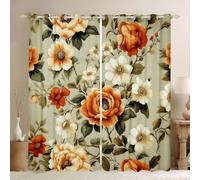 Manfei Flower Nursery Bedroom Playroom Decor,Vintage Peony Plant Leaves Window Drapes,Boho Rural Pastoral Boys Girls Room Decor,Orange Light Green 2 Panels,66Wx90L inch