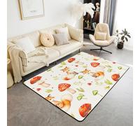 Manfei Fox Kids Area Rug,Kawaii Wildlife Mushroom Leaves Indoor Floor Mat Entrance Rug for Girls Boys, Non Slip Rug,Orange Beige Couch Living Room Decor,3'x5'