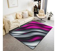 Manfei Fuchsia and Grey Area Rug Abstract Wavy Stripes Indoor Floor Mats Entrance Rugs for Kids Boys Girls Room Decor,Modern Geometric Non Slip Absorbent Carpets, 6'6" x 4'11" (Rectangular)
