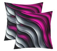 Manfei Fuchsia and Grey Throw Pillow Cover Abstract Wavy Stripes Double Sides Pillow Case for Kids Boys Girls Room Decor,Modern Geometric Cushion Cover for Bed Couch Sofa,2 Pack 18"x18"