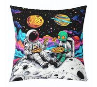 Manfei Funny Space Astronaut Alien Throw Pillow Cover Trippy Universe Planet Double Sides Pillow Case for Kids Boys Girls Room Decor,Psychedelic Galaxy Cushion Cover for Bed Couch Sofa,1 Pack 16"x16"