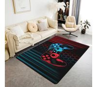Manfei Gamepad Kids Area Rug,Honeycomb Gaming Video Games Indoor Floor Mat Entrance Rug for Girls Boys,Gamer Geometric Gradient Non Slip Rug,Black Red Blue Couch Living Room Decor,3'x5'