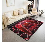 Manfei Gamepad Kids Area Rug,Video Games Modern Gaming Indoor Floor Mat Entrance Rug for Girls Boys,Geometric Honeycomb Gamer Non Slip Rug,Red Couch Living Room Decor,5'x6'6''