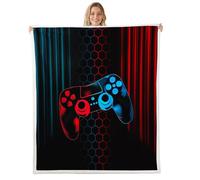 Manfei Gamepad Kids Throw Blanket,Honeycomb Gaming Video Games Bed Blanket,Gamer Geometric Gradient Girls Boys Sofa Decor,Black Red Blue Fuzzy Blanket,Twin Size (60 x 80 Inches)