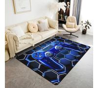 Manfei Gamer Kids Area Rug,Gamepad Honeycomb Gaming Indoor Floor Mat Entrance Rug for Girls Boys,Video Games Geometric Non Slip Rug,Dark Blue Couch Living Room Decor,5'x6'6''