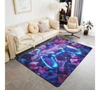 Manfei Gamer Kids Area Rug,Gaming Gamepad Glitter Game Indoor Floor Mat Entrance Rug for Girls Boys,Mechanical Geometric Grid Non Slip Rug,Purple Blue Couch Living Room Decor,5'x6'6''