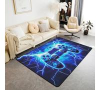 Manfei Gamer Kids Area Rug,Vedio Gaming Lightnings Gamepad Indoor Floor Mat Entrance Rug for Girls Boys,Console Action Buttons Modern Non Slip Rug,Blue Couch Living Room Decor,3'x5'