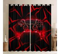 Manfei Games Kids Window Curtains Black Red Geometry Gamepad Window Drapes for Boys Girls Room Decor, Red Flame Gamer Window Treatments, Grommet Top 2 Panel Set Bedroom Curtains, 46Wx72L inch