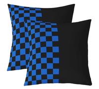 Manfei Geometric Check Kids Throw Pillow Cover,Video Games Plaid Lattice Double Sides Pillow Case,Modern Grid Simple Home Decor,Black Blue Bed Couch Sofa Cushion Cover,2 Pack 16"x16"