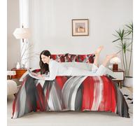 Manfei Geometric Duvet Cover Set King Size,Modern Abstract Stripes Bedding Set 3pcs,Red Black Grey Quilt Cover,Kids Boys Girls Room Decor,2 Pillowcases,No Comforter