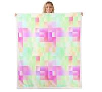 Manfei Geometric Plaids Patchwork Kids Throw Blanket,Abstract Grids Checkerboard Bed Blanket,Checkered Latticed Modern Girls Boys Sofa Decor,Green Pink Fuzzy Blanket,Baby Size (30 x 40 Inches)