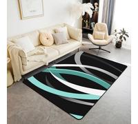 Manfei Geometric Stripes Area Rug Abstract Stripes Lines Indoor Floor Mats Entrance Rugs for Kids Boys Girls Room Decor,Blue Black Grey Non Slip Absorbent Carpets, 4'11" x 3'3" (Rectangular)