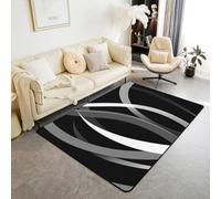 Manfei Geometric Stripes Area Rug Abstract Stripes Lines Indoor Floor Mats Entrance Rugs for Kids Boys Girls Room Decor,Black and Grey Non Slip Absorbent Carpets, 4'11" x 3'3" (Rectangular)