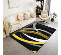 Manfei Geometric Stripes Area Rug Abstract Stripes Lines Indoor Floor Mats Entrance Rugs for Kids Boys Girls Room Decor,Yellow Black Grey Non Slip Absorbent Carpets, 6'6" x 4'11" (Rectangular)
