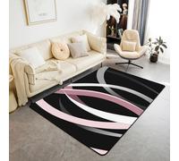 Manfei Geometric Stripes Area Rug Abstract Stripes Lines Indoor Floor Mats Entrance Rugs for Kids Boys Girls Room Decor,Pink Black Grey Non Slip Absorbent Carpets, 6'6" x 4'11" (Rectangular)