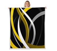 Manfei Geometric Stripes Throw Blanket Abstract Stripes Lines Fleece Blanket Yellow Black Grey Cozy Throws for Bed Couch Sofa,Kids Boys Girls Room Decor,Soft and Breathable(40 x 50 Inches)