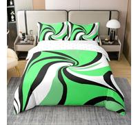 Manfei Geometric Vortex Stripe Girls Bedding Set Single Size 100% Cotton,Modern Artwork Simple Chic Bedding Set,Abstract Line Patchwork Room Decor,Black Green Quilt Cover,1 Pillowcase(No Filler)