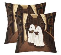 Manfei Ghosts Reading Throw Pillow Cover Retro Bookshelf Double Sides Pillow Case for Kids Boys Girls Room Decor,Halloween Theme Cartoon Cushion Cover for Bed Couch Sofa,2 Pack 22"x22"