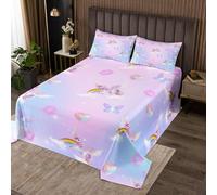 Manfei Girls Unicorn Bedspread Double Size,Rainbow Butterfly Love Quilt Sets 3Pcs for Kids Teens Youth Room Decor,Neon Pink Crown Bedding Sets Watercolor Dreamy Down Comforter,2 Pillowcases