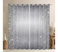 Manfei Glitter Blackout Curtains Sliver Grey Sequins Sparkling Window Drapes for Kids Girls, Grey Abstract Print (No Glitter) Window Treatments, Grommet Top 2 Panel Set Bedroom Curtains, 46Wx54L inch