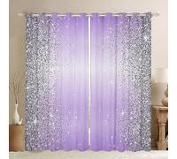 Manfei Glitter Blackout Curtains Sliver Grey Sequins Sparkling Window Treatments, Lilac Abstract Print(No Glitter) Window Drapes for Kids Girls, Grommet Top 2 Panel Set Bedroom Curtains, 46Wx72L inch