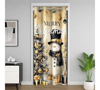 Manfei Gold Christmas Tree Door Curtain 1 Panel,34" W X 80" L,Luxury New Year Gifts Divider Curtains Cover for Kids Bedroom Closet,Winter Cartoon Snowman Snowflake Privacy Door Drape for Living Room