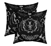 Manfei Gothic Skeleton Pillow Cover Unicorn Rabbit Moth Skull Cushion Case for Sofa Bedroom Car Black and White Square Pillow Case for Sofa Couch Double Sides Print, 2 Pack 22"x22"