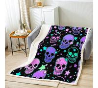 Manfei Gothic Skull Throw Blanket Colorful Human Skull Stars Blanket for Couch Sofa, Halloween Bed Blanket for Kids Boys Girls Room Decor, Soft and Breathable Fleece Blanket(50 x 60 Inches)