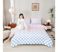 Manfei Gradient Grids Plaids Comforter Set Full Size,Geometric Checkered Buffalo Bedding Set 3 Pcs for Teens Young,Abstract Checkerboard Pink Purple Blue Squares Comforter,2 Pillowcases