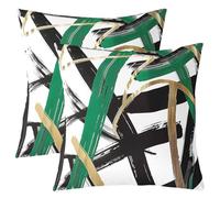 Manfei Green Black Gold Throw Pillow Cover Abstract Geometric Line Double Sides Pillow Case for Kids Boys Girls Room Decor,Modern Aesthetic Simple Cushion Cover for Bed Couch Sofa,2 Pack 24"x24"