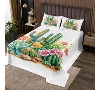 Manfei Green Cactus Bedspread Double Size,Succulent Flower Chic Plant Coverlet Set 3pcs,Watercolor Botancil Nature Art Quilted Coverlet with 2 Pillowcases,Kids Boys Room Decor,Soft Bedding Quilt