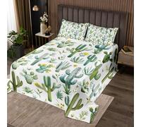 Manfei Green Cactus Bedspread King Size,Succulent Flower Chic Plant Coverlet Set 3pcs,Watercolor Botancil Nature Art Quilted Coverlet with 2 Pillowcases,Kids Boys Room Decor,Soft Bedding Quilt
