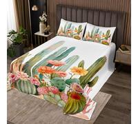 Manfei Green Cactus Bedspread Single Size,Cartoon Daisy Coverlet Set 2pcs,Watercolor Botancil Nature Art Quilted Coverlet with 1 Pillowcase,Kids Boys Room Decor,Soft Bedding Quilt