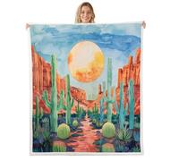 Manfei Green Cactus Throw Blanket Watercolor Desert Fleece Blanket Southwest Style Sunset Cozy Throws for Bed Couch Sofa,Kids Boys Girls Room Decor,Soft and Breathable(40 x 50 Inches)