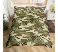 Manfei Green Camo Duvet Cover Set Single Size, Abstract Camouflage Comforter Cover with 1 Pillowcase, Diagonal Plaid Print Bedding Set 2pcs for Kids Boys Teens Room Decor Lightweight Bedspread Cover