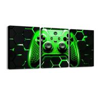 Manfei Green Gamer Canvas Wall Art Geometric Games Controller Wall Decor Prints Home Artwork for Living Room Bedroom, Video Gaming Wall Painting Posters, Kids Boys Girls Room Decor, 12"x16"x 3Pcs