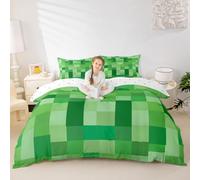 Manfei Green Grid Duvet Cover Set Super King Size,Modern Games Gradient Checkerd Bedding Set 3pcs,Geometric Plaid Quilt Cover,Kids Boys Girls Room Decor,2 Pillowcases,No Comforter