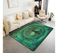 Manfei Green Nature Area Rug Hippie Tree of Life Indoor Floor Mats Entrance Rugs for Kids Boys Girls Room Decor,Boho Bohemian Mandala Non Slip Absorbent Carpets, 6'6" x 4'11" (Rectangular)