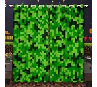 Manfei Green Pixelated Miners Game Blackout Curtains,Video Gaming Theme Window Curtain,Kids Boys Girls Teens Room Decor,Modern Geometric Checkered Window Drapes Treatment,2 Panels,66Wx72L