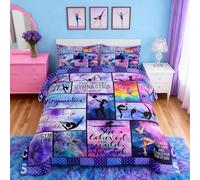 Manfei Gymnastics Comforter Set Full Size Gymnastics Lovers Bedding Set 3pcs for Gymnast Girls Teens Room Decor, Geometric Checkered Print Quilt Set Luxury Girly Duvet Set with 2 Pillowcases