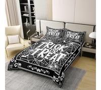 Manfei Halloween 100% Cotton Duvet Cover Set Single Size,White Spider Web Bats Floral Bedding Set 2pcs,Trick or Treat Quilt Cover,Kids Boys Girls Room Decor,1 Pillowcase,No Comforter