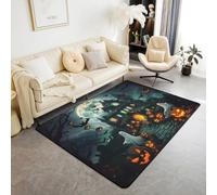 Manfei Halloween Area Rug Black Castle Bat Indoor Floor Mats Entrance Rugs for Boys Girls Room Decor,Cute Ghosts Pumpkin Lantern Non Slip Absorbent Carpets, 6'6" x 4'11" (Rectangular)