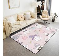 Manfei Halloween Area Rug Cute Ghosts Pumpkins Flower Indoor Floor Mats Entrance Rugs for Kids Boys Girls Room Decor,Halloween Pink Non Slip Absorbent Carpets, 4'11" x 3'3" (Rectangular)