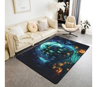 Manfei Halloween Area Rug Cute Ghosts Retro Castle Indoor Floor Mats Entrance Rugs for Boys Girls Room Decor,Cartoon Pumpkin Lantern Non Slip Absorbent Carpets, 6'6" x 4'11" (Rectangular)