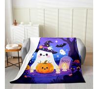 Manfei Halloween Flannel Blanket Cute Ghost Witch Hat Throw Blanket Cartoon Pumpkin Lantern Bat Cozy Throws for Bed Couch Sofa,Kids Boys Girls Room Decor,Soft and Breathable(60 x 80 Inches)