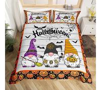 Manfei Halloween Gnomes Duvet Cover Set King Size, Black Spider Web Bats Comforter Cover with 2 Pillowcases, Cute Pumpkin Lantern Bedding Set 3pcs for Kids Boy Girls Teen Lightweight Bedspread Cover