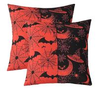 Manfei Halloween Gothic Throw Pillow Cover Spider Web Bats Moon Hats Double Sides Pillow Case for Kids Boys Girls Room Decor,Red and Black Cushion Cover for Bed Couch Sofa,2 Pack 22"x22"