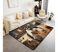 Manfei Halloween Theme Area Rug Ghost and Cat Indoor Floor Mats Entrance Rugs for Kids Boys Girls Room Decor,Halloween Pumpkin Lantern Non Slip Absorbent Carpets, 4'11" x 3'3" (Rectangular)