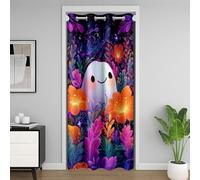 Manfei Halloween Theme Door Curtain Cute Ghost Blackout Curtain for Bedroom Doorway Living Room,Watercolor Floral Leaf Pumpkin Door Drape,Kids Boys Girls Room Decor,42"x80" 1 Panel